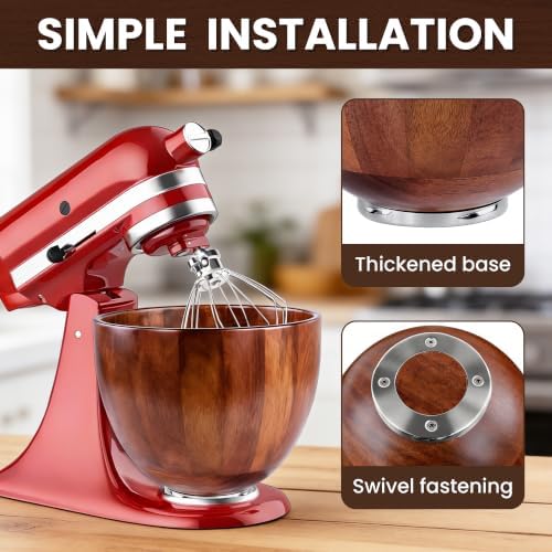 KITOART 5QT Wood Mixing Bowl for KitchenAid Tilt-Head Stand Mixers Acacia - Image 4