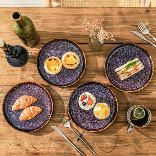 Ceramic dinner plates set of 4, Dessert & Salad plates for party and wedding, Microwave safe porcelain plates set, 8 Inch-Speckled Bluish Purple - Image 5