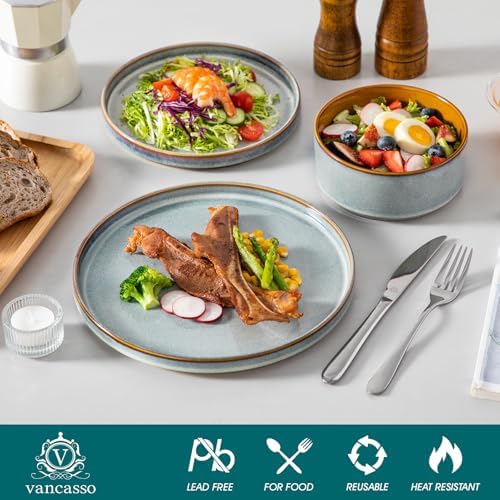 vancasso ONION Ceramic Plates and Bowls Sets, 18 Pieces Light Blue Dinnerware Sets for Kitchen, Reactive Glaze Dishes Set for 6, Dishwasher and Microwave Safe - Image 3