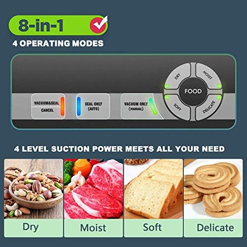 POTANE Precision Vacuum Sealer Machine, Powerful Pro Vacuum Food Sealer, 8-in-1 Easy Presets, 4 Food Modes, Dry&Moist&Soft&Delicate with Starter Kit, Compact Design(Silver) - Image 3