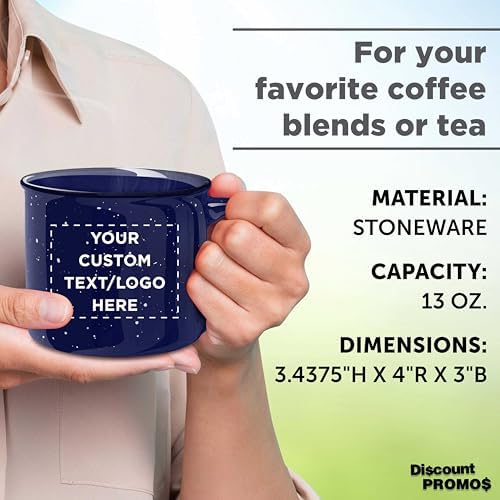 DISCOUNT PROMOS Custom Ceramic Campfire Coffee Mugs 13 oz. Set of 10/50/100, Personalized Bulk Pack - Perfect for Tea, Espresso, Cappuccino, Hot Cocoa - Blue - Image 4