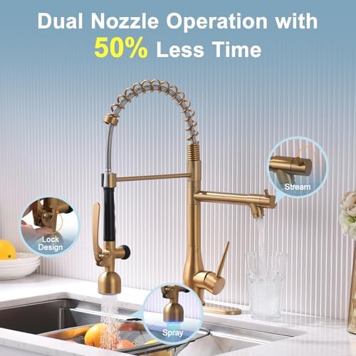 GIMILI Brushed Gold Kitchen Faucet with LED Light and Pull Down Sprayer - Image 4