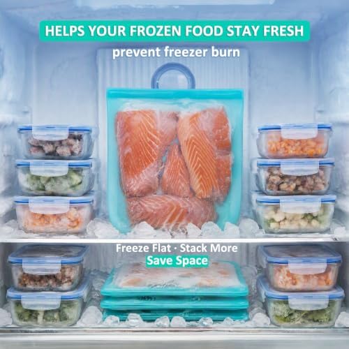 100% Silicone Reusable Gallon Freezer Bags, Ziplock, BPA Free, 4 Pack, Aqua - Image 5
