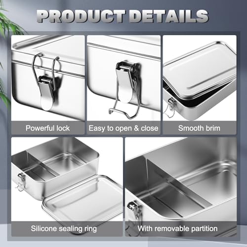 Umigy Stainless Steel Food Containers, 1400ml, Divided, 8 Pcs - Image 3