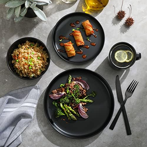 Gibson Home Zuma Stoneware Plates, Bowls, & Mugs Dinnerware Set - Matte Black, Service for Four (16pcs) - Image 2