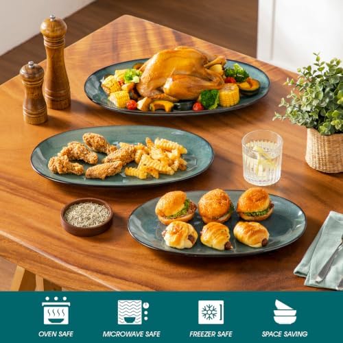 vancasso Ceramic Serving Platters Set of 3, Oval 16/14.7/13.5 Inch Stoneware Serving Dishes for Entertaining, Microwave Safe Serving Trays for Food, Turkey, Cheese, Party, Reactive Glaze Green - Image 4