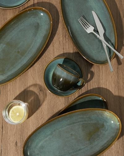 12.8" Oval Serving Platters, Stoneware Party Tray Set for Entertaining, Microwave Safe Large Platter for Fruit/Cheese/Cookie/Sushi/Appetizer, Ceramic Serving Trays Plates of 4, Aurora Green - Image 4