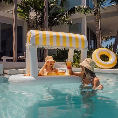 FUNBOY Giant Floating Yellow Cabana Stripe Drink Station w/Removable Shade - Image 6