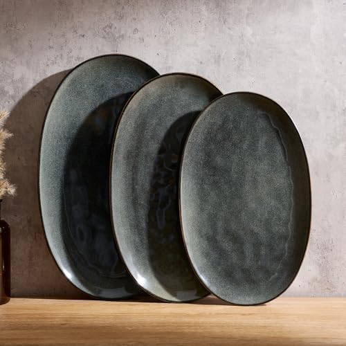 famiware Serving Platters Set of 3 Sizes - Oval, Deep Forest by Famiware