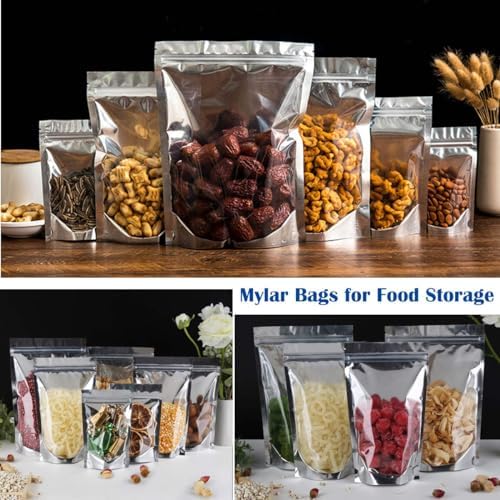 300-Pack Reclosable Small Mylar Bags for Food Storage 4.7" x 8" Stand Up Pouch Bags in Bulk Resealable Smell Proof Aluminum Silver Foil Bags with Clear Window Kitchen Storage - Image 5