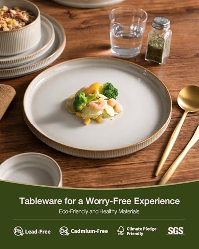 Famiware Star Stoneware Dinnerware Sets with Pasta Bowls, 24pc Dishes for 6 - Image 4