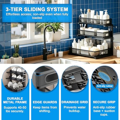 Under Sink Organizer,2Pack 3-Tier Height Adjustable Cabinet Organizer Shelf - Image 7