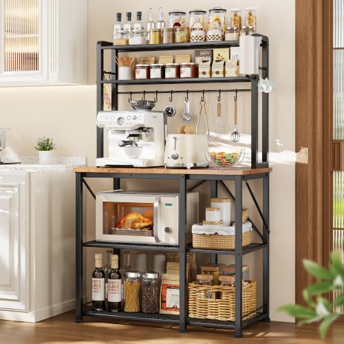 YASONIC Coffee Bar, Bakers Rack with Storage, 34.7 Inches Microwave Stand - Image 2