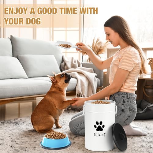 DoubleFill Extra Large 30+14 lb Metal Dog Food Storage Containers, White - Image 4