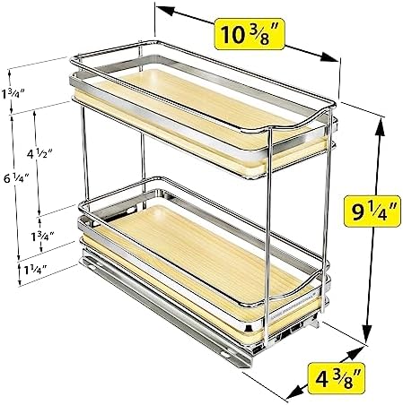 LYNK PROFESSIONAL® Élite™ Pull Out Spice Organization for Cabinets - 4-3/8 inch Wide – Spice Rack for Inside Cabinets – Wood/Chrome - Sliding Spice Rack Organizer for cabinet – Spice Rack - 2 Tier - Image 5