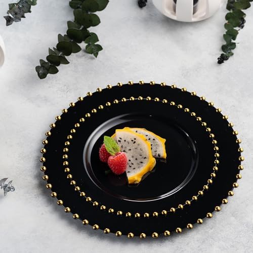 PLASTICPRO 64 Piece Combo Plastic Dinner Plates Disposable Plastic Fancy Heavy Duty Party Dishes 7 inch and 10 inch, Black and Gold Beaded - Image 4