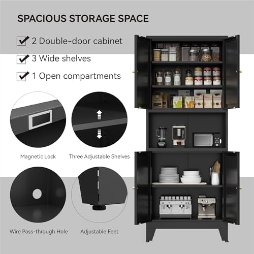 COFaR 69" Pantry Cabinet,Metal Storage Cabinet with Doors and Shelves,Black - Image 4