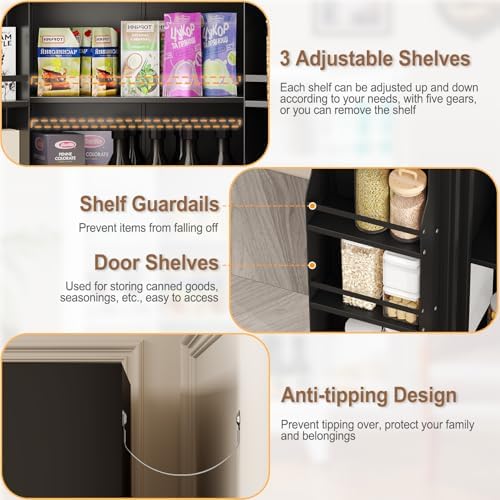 GAIOUS Metal Kitchen Pantry Cabinet, Food Storage Cabinets Black Cupboard - Image 4
