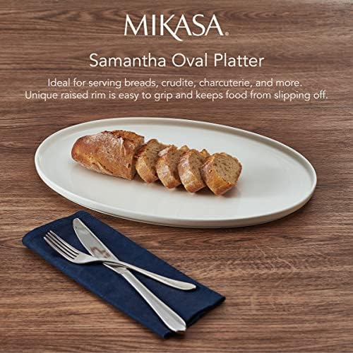 Mikasa Samantha Oval Bone China Lightweight Chip Resisant Serving Tray, 14 Inch, White - Image 4