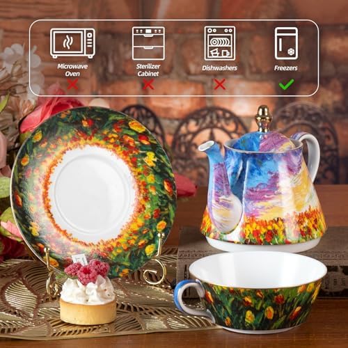 KAMMAK Tea for One Set, Ceramic Teapot, Bone China Tea Set, Cup and Saucer - Image 7