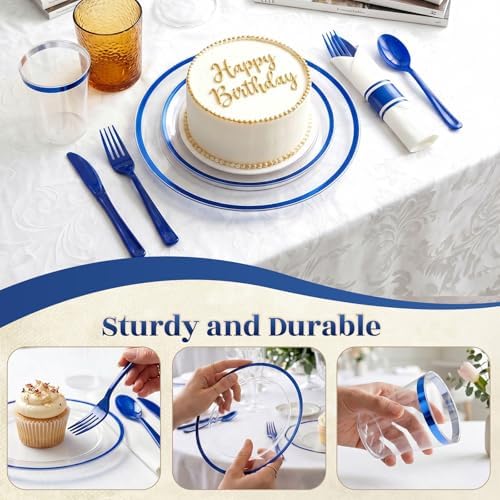 350PCS Clear Blue Plastic Plates Dinnerware Sets for 50 Guests - Image 6