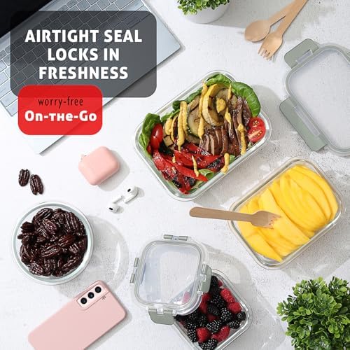 EATEX 48pc Glass Storage Containers with Lids, 24 Glass Food Storage Containers with 24 Airtight Lids for Pantry & Kitchen, Meal Prep Containers for Lunch, Oven Freezer Microwave & Dishwasher Safe - Image 6