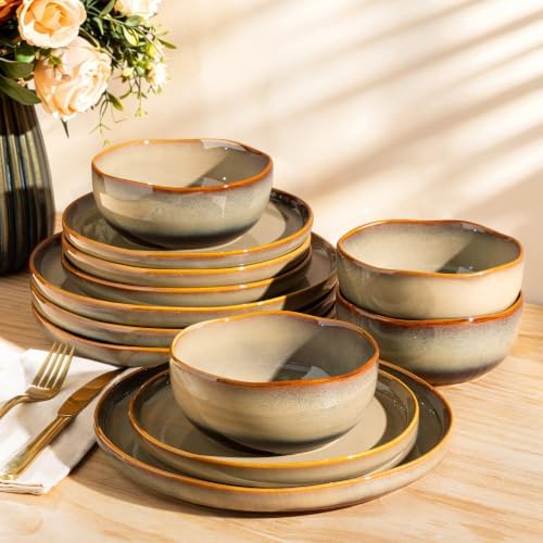 TheTerra Ceramic Dinnerware Set for 4, 12-Piece Plates and Bowls Set by TheTerra