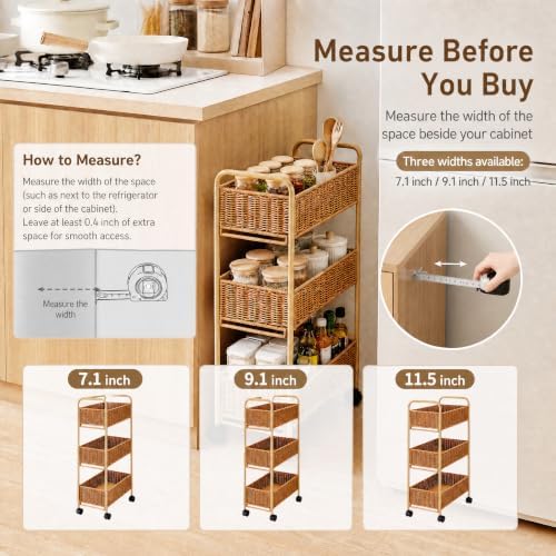 FOCHIER F Utility Slim Storage Cart,3-Tier Rolling Kitchen Office Laundry Room Cart with Wheels,Mobile Shelving Unit Organizer for Living Room,Bathroom, Baby Diaper,Art,Dining Room Narrow Places - Image 3
