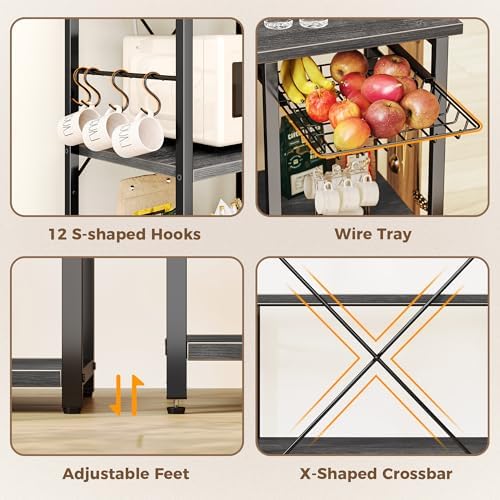 SUPERJARE Large Bakers Rack with Power Outlets, 39.5 Inches Microwave Stand - Image 6