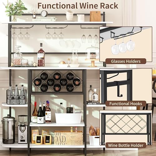 Wine Rack Table with RGB LED Lights, Home Bar Cabinet for Liquor and Glasses, Bar Stand for Living Room, Wood Wine Bar Table with Storage Shelves, Freestanding Bar for Apartment, 47.2" Rustic - Image 5