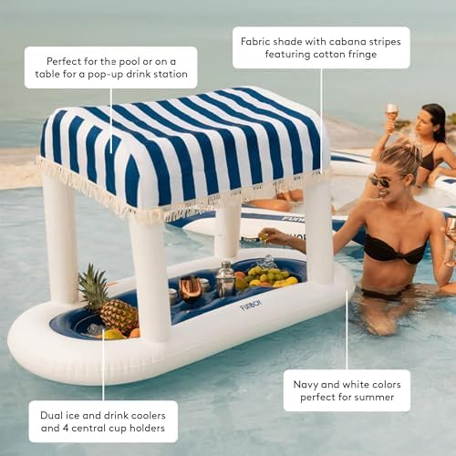 FUNBOY Giant Floating Navy Cabana Stripe Drink Station w/Removable Shade - Image 3