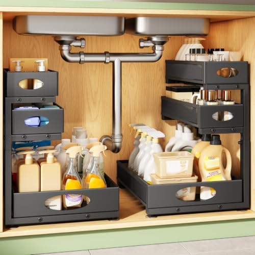 Kitstorack Under Sink Organizer 3-Tier Slide Out Drawer 2-Pack Black by Kitstorack