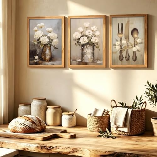 Doqueodas Vintage Countryside Kitchen Wall Art Set, 3 Framed Prints 16x24 - Image 2