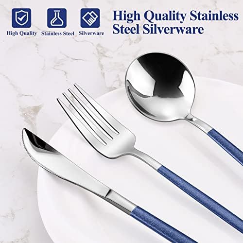 VANVRO Mirror Silver Blue Silverware Set, 20-Piece Stainless Steel Flatware Set, Satin Finish tableware Cutlery Set, Service for 4, Home and Restaurant, Dishwasher Safe - Image 4
