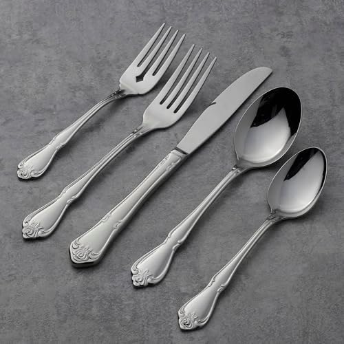 Oneida True Rose 45 Piece Everyday Flatware, Service for 8, 18/0 Stainless Steel, Silverware Set, Silver - Image 5