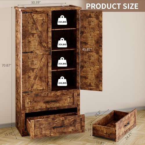 BORNOON Pantry Organizers and Storage Cabinet, 71” Barn Door Kitchen Cabinet with Drawers and Adjustable Shelf, Tall Pantry for Kitchen, Dining Room, Living Room, Bathroom and Office - Image 2