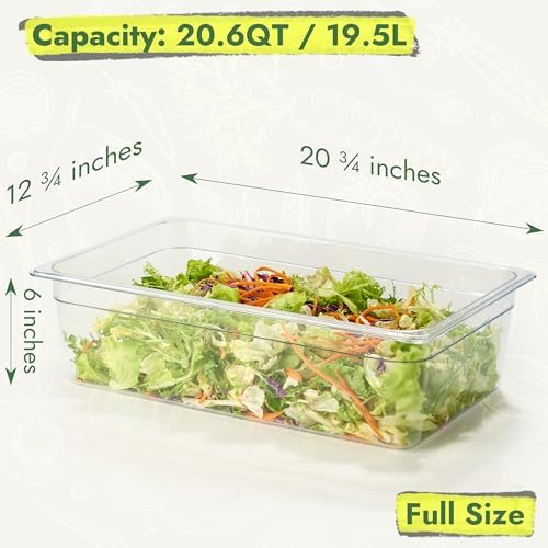 CURTA 4-Pack Full Size 6" Deep NSF Polycarbonate Food Pans with Handled Lids & Drain Trays | Dishwasher & Freezer Safe Clear Container for Prep Tables, Buffet, Salad Bar, Commercial & Home Kitchen - Image 2