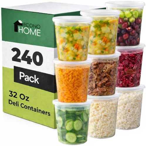 EconoHome Clear Deli Containers with Lids - 240-Pack, 32oz Plastic Containers with Lids for Food Storage, Meal Prep, Leftover, Restaurant Business, Takeout - Fridge, Microwave & Freezer-Safe by EconoHome