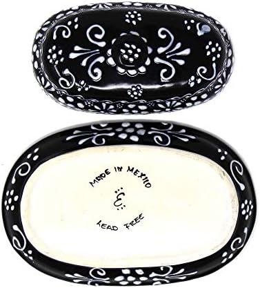 Global Crafts Butter Dish with Lid - Hand-Painted Mexican Pottery, Black - Image 4