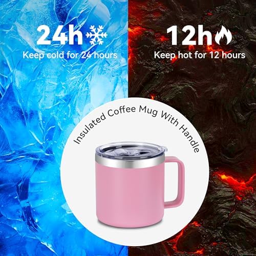 VEGOND 14 oz Insulated Coffee Mug Bulk with Handle, Stainless Steel Travel Coffee Mug with Lid, Double Wall Vacuum Metal Coffee Cup, Coffee Tumbler Powder Coated, Pink 8 Pack - Image 5