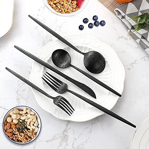 Matte Black Silverware Set for 4, IBIILII JEFF 20 Pieces Stainless Steel Flatware Set，Kitchen Utensil Set, Tableware Cutlery Set, Knife Spoons And Forks Set, Satin Finished Polished & Dishwasher Safe - Image 3