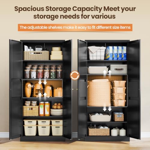 71"Tall Metal Storage Cabinet Kitchen Pantry Cabinet Black Kitchen Cabinet - Image 5