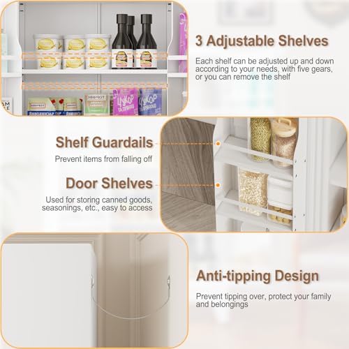 GAIOUS Metal Kitchen Pantry Cabinet, Food Storage Cabinets White Cupboard - Image 4