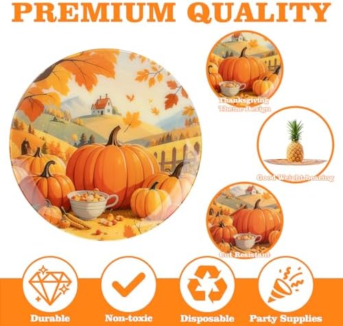 60PCS Thanksgiving Plastic Plates - Heavy Duty Fall Plastic Plates - Pumpkin Disposable Plates Include 30 Dinner & 30 Dessert Plate for Friendsgiving Party Holiday - Image 2