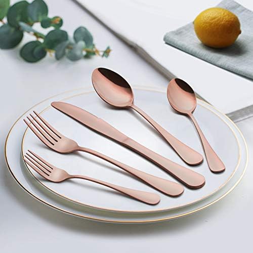LIANYU Copper Silverware Flatware Set, 20 Piece Stainless Steel Cutlery Set - Image 2