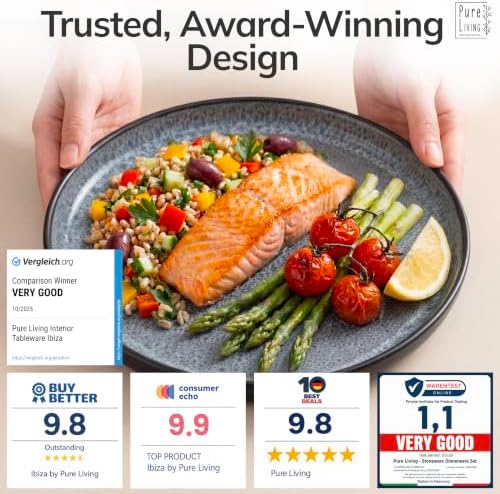 36 Piece Stoneware Dinnerware Set for 12, Handcrafted Plates and Bowls Set - Image 3