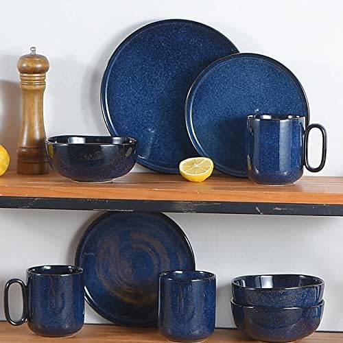 vicrays Ceramic Dinner Plates Set - Porcelain 10 Inch Flat Steak Pasta Pizza Plate Home Party Restaurant Plate Scratch Resistant Microwave Oven and Dishwasher Safe Set of 6 Blue - Image 6