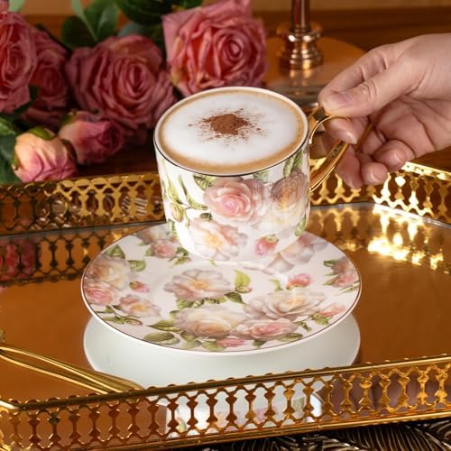 KAMMAK Tea Cups and Saucers Set of 2, Porcelain Coffee Cups, JBE027 - Image 5