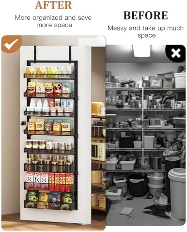POKIPO 8-Tier Over the Door Pantry Organizer, Large Metal Door Spice Rack with Adjustable Basket, 2 in 1 Wall Mount or Hanging Heavy-Duty Pantry Door Storage Shelf for Kitchen and Bathroom, Black - Image 3