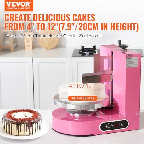 VEVOR Cake Decorating Machine, Cake Cream Spreading Coating Smearing Machine, Low Noise Cake Frosting Machine, Turntable with Adjustable Scraper, for 4" to 12" Cake, 25-320RPM Rotating Speed, Pink - Image 2